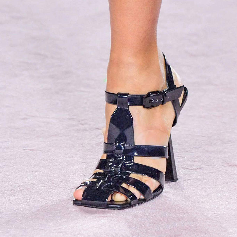 Rhinestone Stud Transparent Roman Fashion Plus Size Heel Sandals