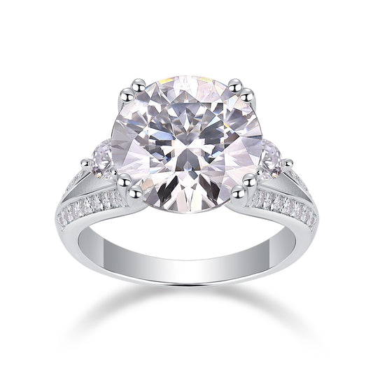 Elegant Radiance - A 5-carat Top-quality Moissanite S925 Silver Diamond Wedding Ring With Gold Plating. The Ring Can Be Inspected With A Diamond Pen