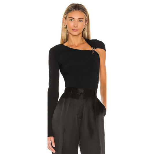 Fashionable Round Collar Irregular Pleated T-shirt