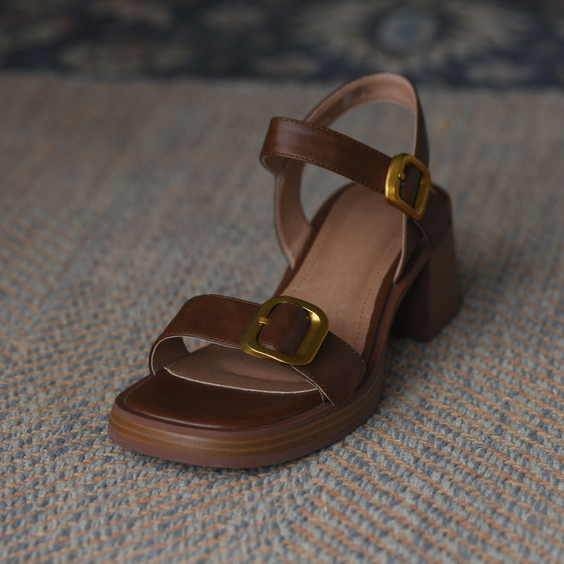 Women's Metal Belt Buckle Flat Sandals