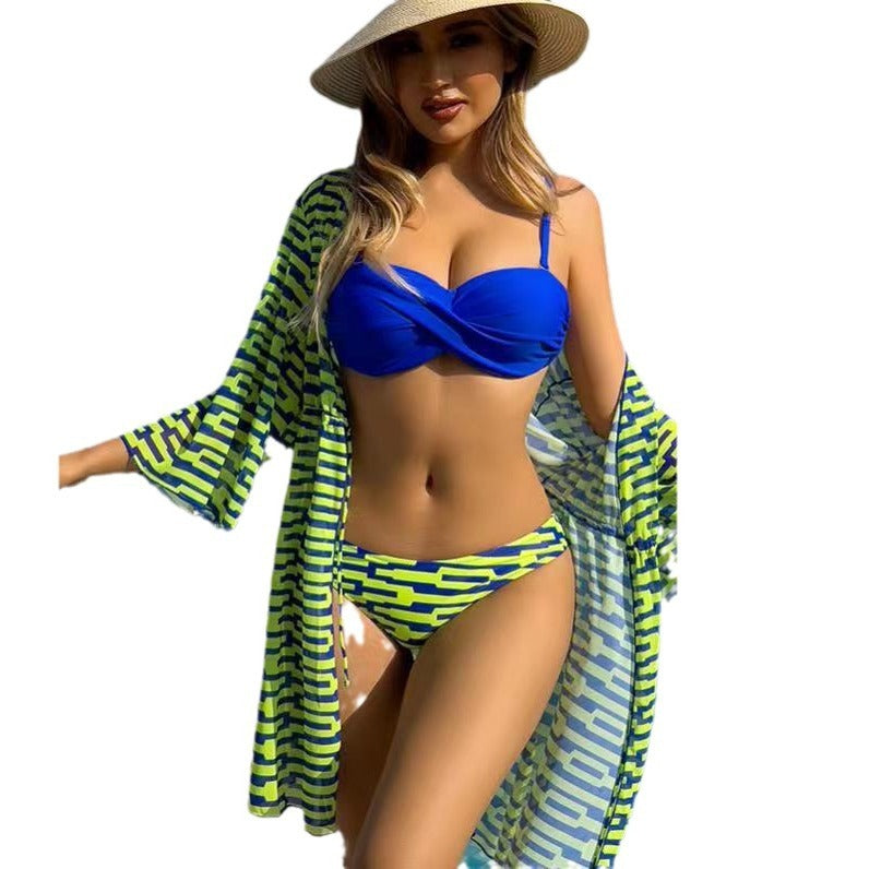 Bikini Mesh Three-piece Printed Swimsuit For Women