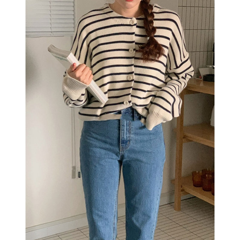 Striped Sea Urchin Knitted Long Sleeve Cardigan Trend