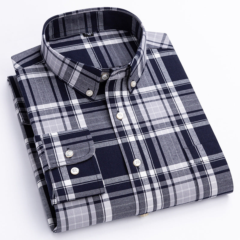 Men's Xinjiang Cotton Plaid Buckle Collar Casual Cardigan Shirt