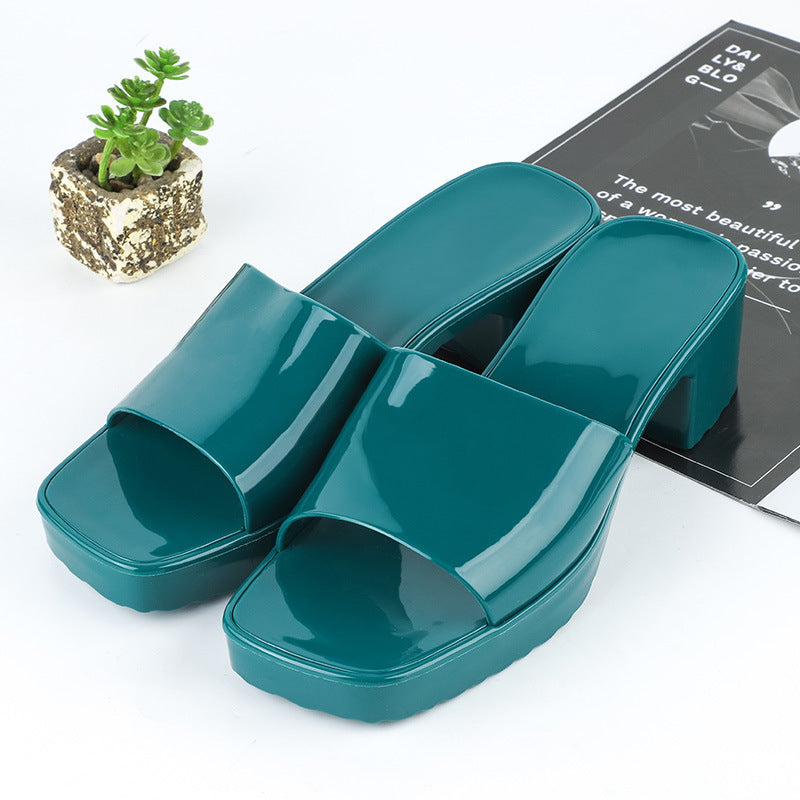 Women's Summer Slippers, Wear Thick-heeled Flip-flops And Square-toed Platform Sandals