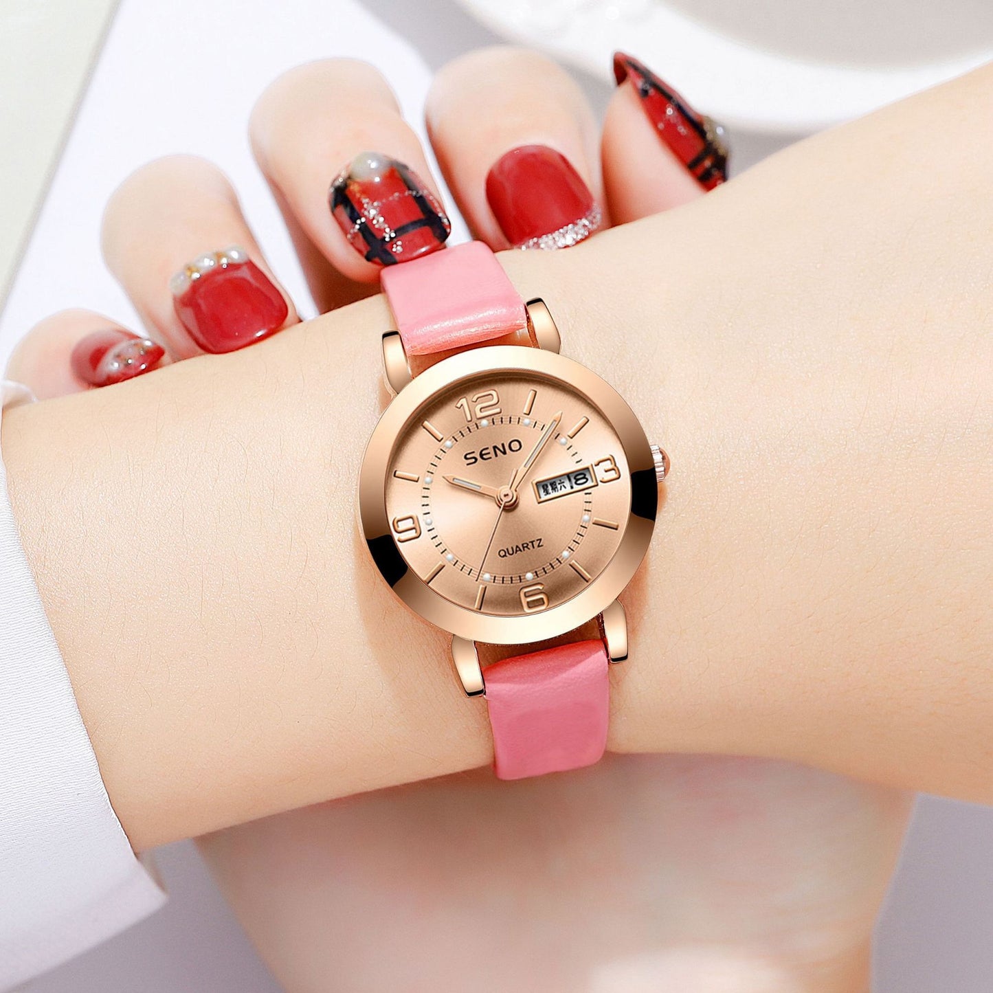 Night Light Waterproof Dual Calendar Women's Alloy Quartz Watch
