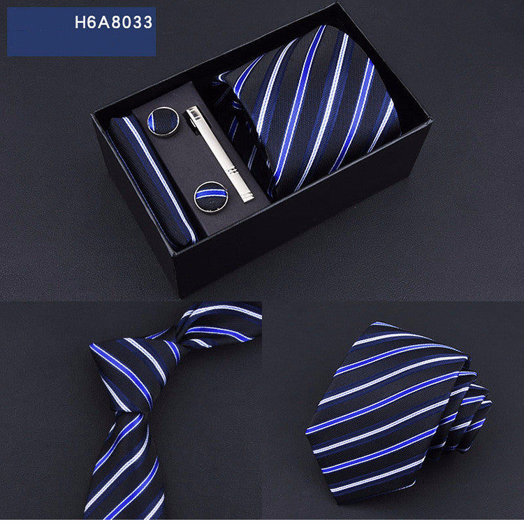 Business 8cm Striped Blue Black Tie