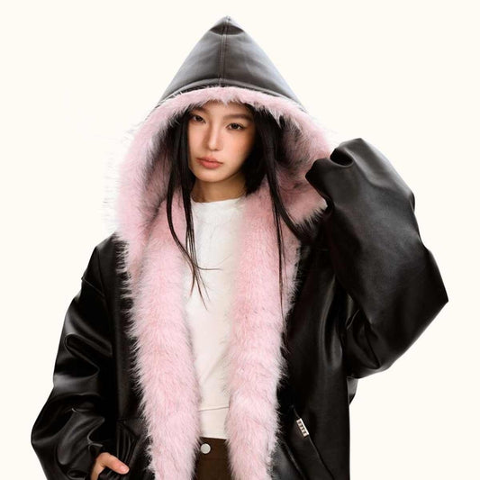 Male And Female Trendy Brand PU Leather Jacket Hooded Autumn And Winter