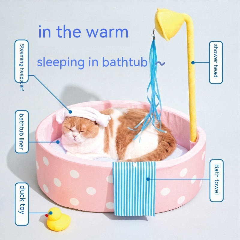 Bathtub Pet Bed Autumn And Winter Warm Nest Cat Dog Deep Sleeping Bed Cat Teaser Toy
