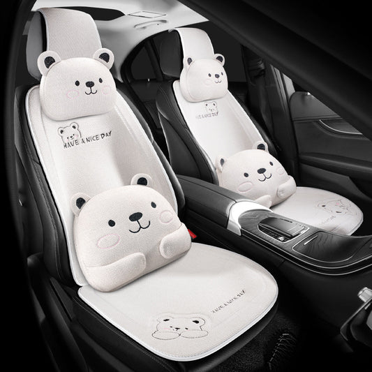 Car Cushion Four Seasons Universal Cartoon Single Piece Goddess Internet Celebrity Three-piece Winter Warm Seat Cushion Linen Seat Cushion