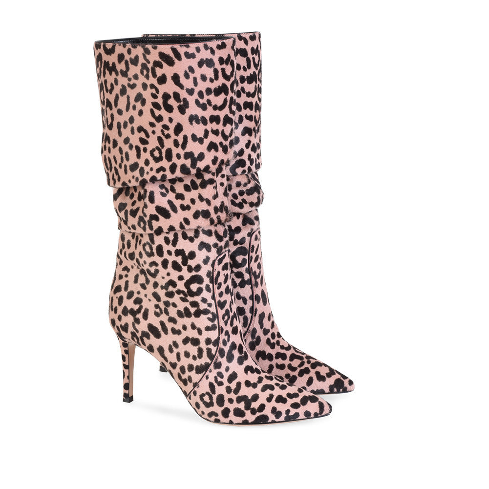 Sexy Leopard Print Women's Winter Stiletto High-heeled Boots