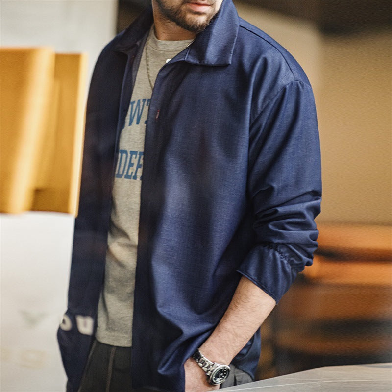 Men's American-style Retro Imitation Tencel Denim Shirt
