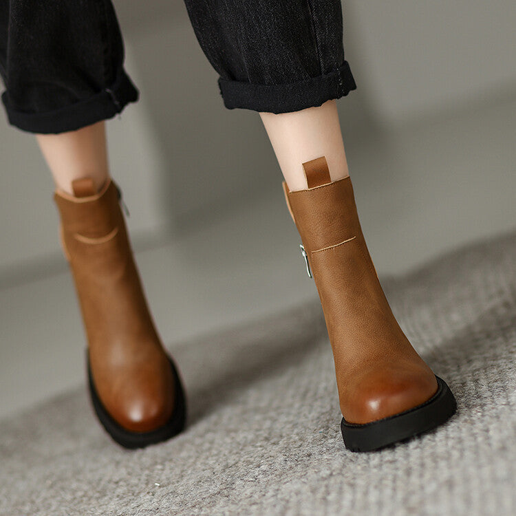 Women's Vintage V Mouth Chunky Heel Martin Boots