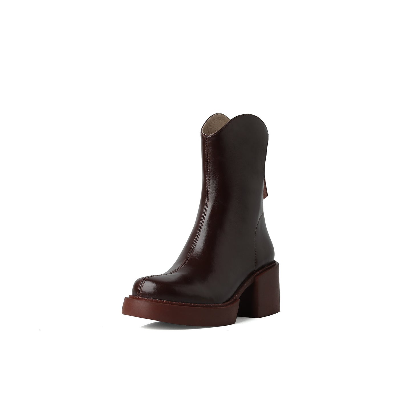 Horse Oil Cowhide Thick-soled Thick High-heel Round-toe Short Boots