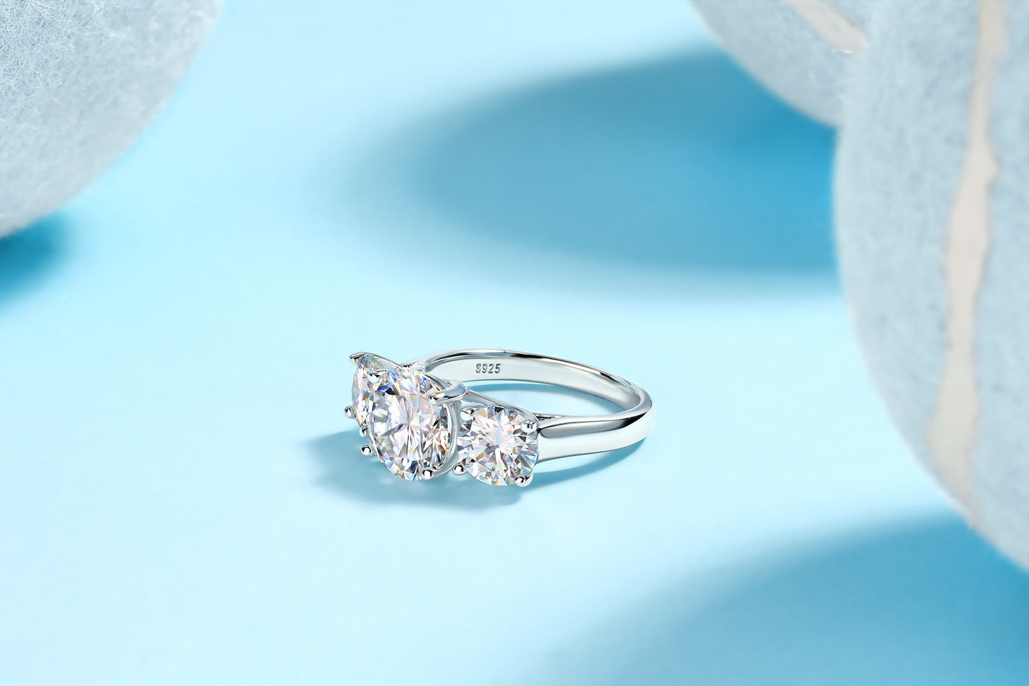 Three Lives Of Fortune - A Wedding Ring Set With Top-quality 3-carat Moissanite S925 Silver And Platinum-plated Diamond. The Ring Can Be Inspected With A Diamond Pen