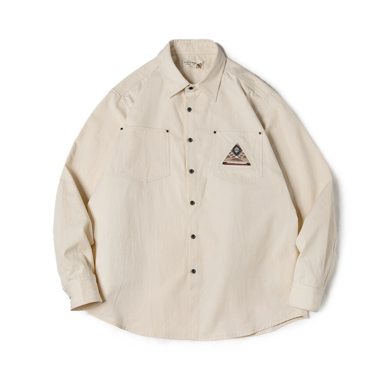 Men's Retro Indian Totem Creamy-white Long-sleeved Shirt