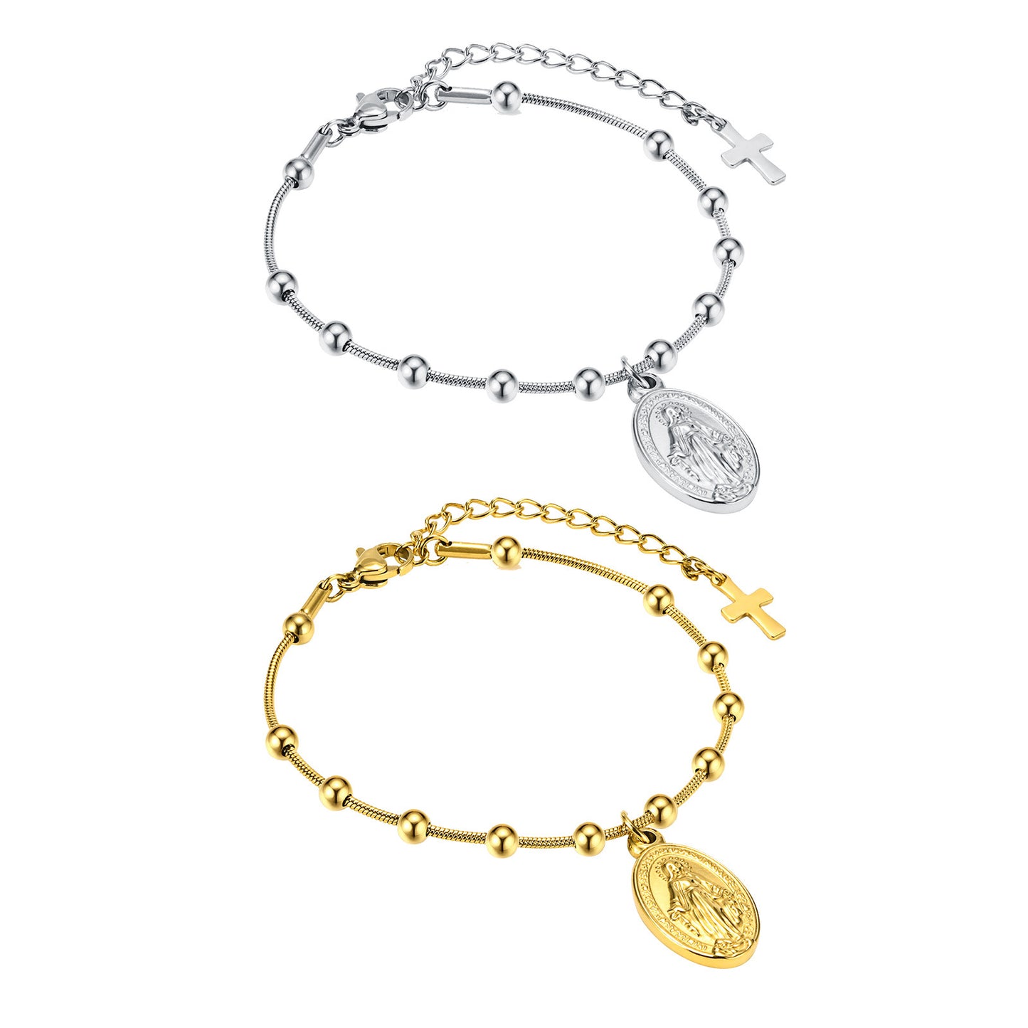 Cross Oval Stainless Steel Bracelet