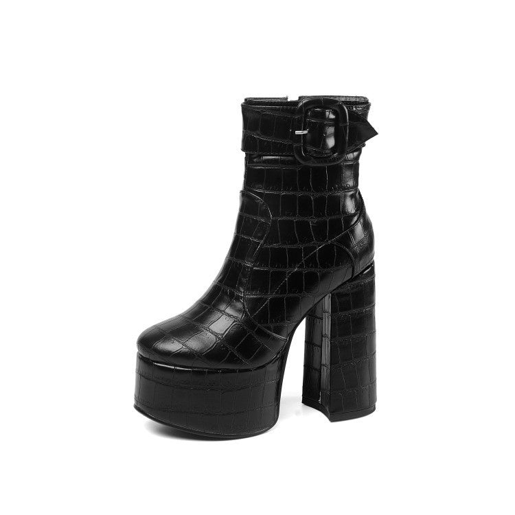 Chunky Heel High Heel Platform Short Boots Side Zipper Martin Boots Women's Large Size 40-43 Size Chengdu Belt Buckle