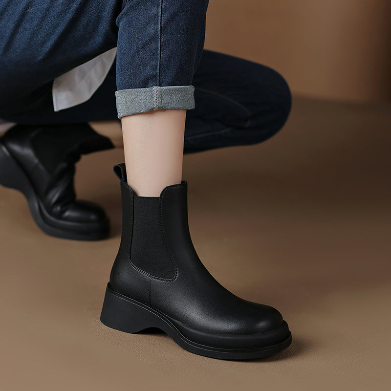 Women's Autumn Leather Muffin Platform Martin Boots Chimney Boots