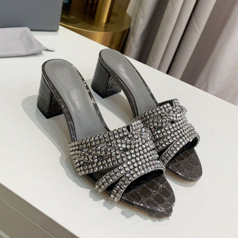 Women's Microfiber Rhinestone Round Toe High Heels