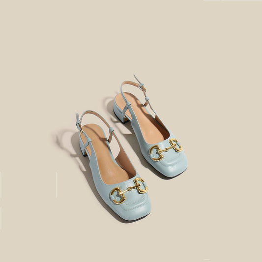Vintage Metal Buckle Mary Jane Block Heel Sandals