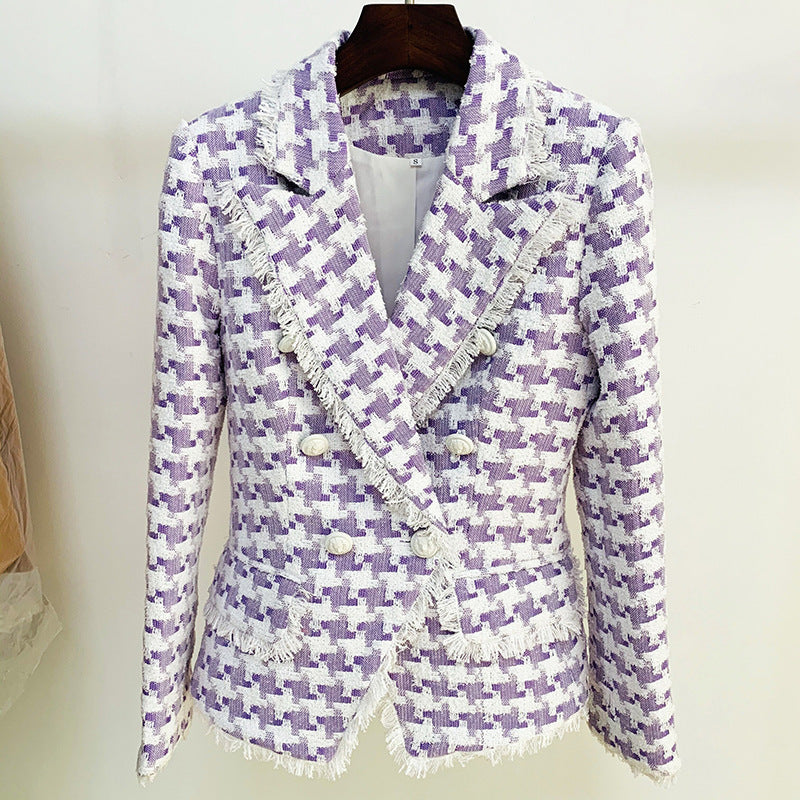Women's Lion Button Houndstooth Wool Blazer