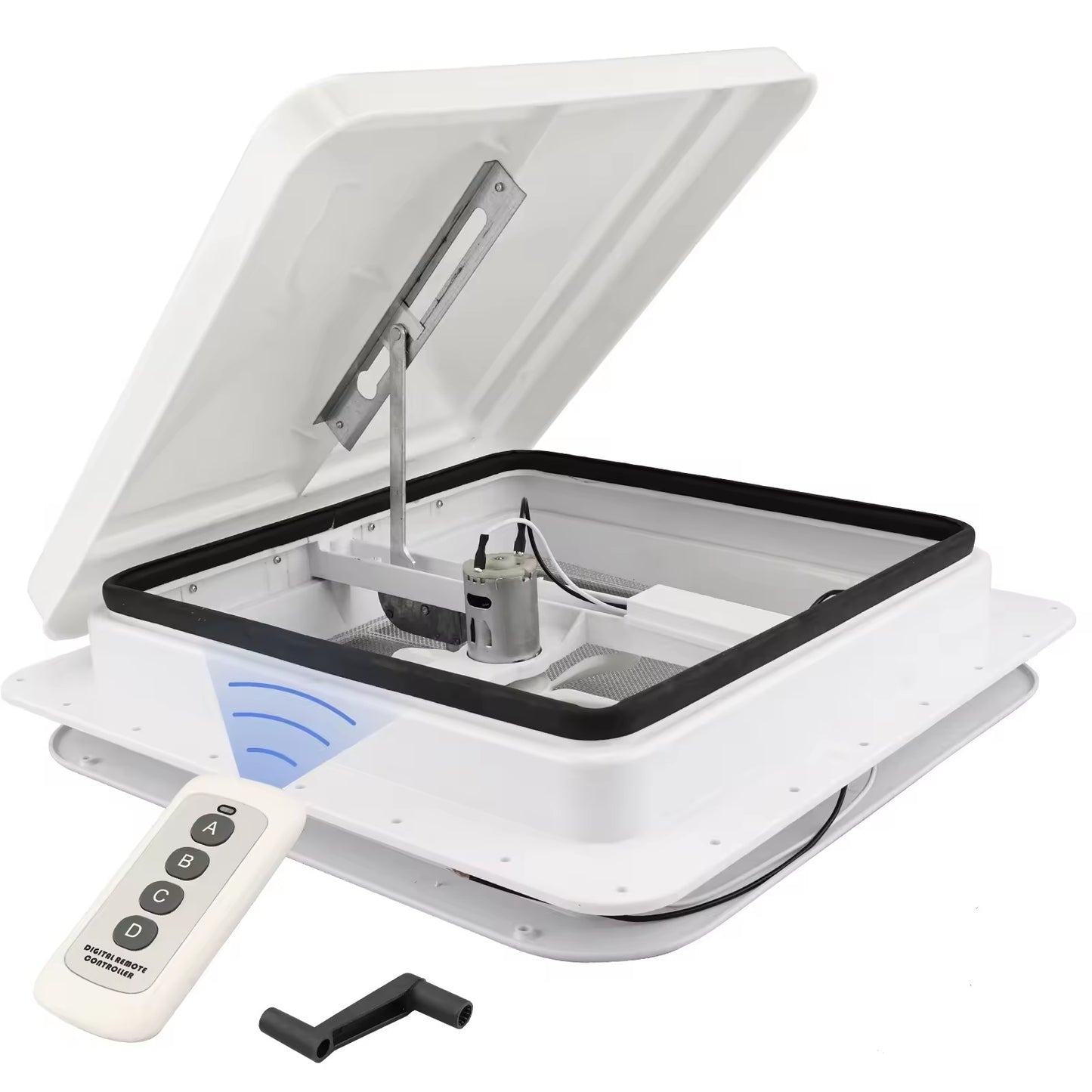 14-inch RV Roof Vent White RV Interior Vent With Fan Black Range Hood Exhaust Cover