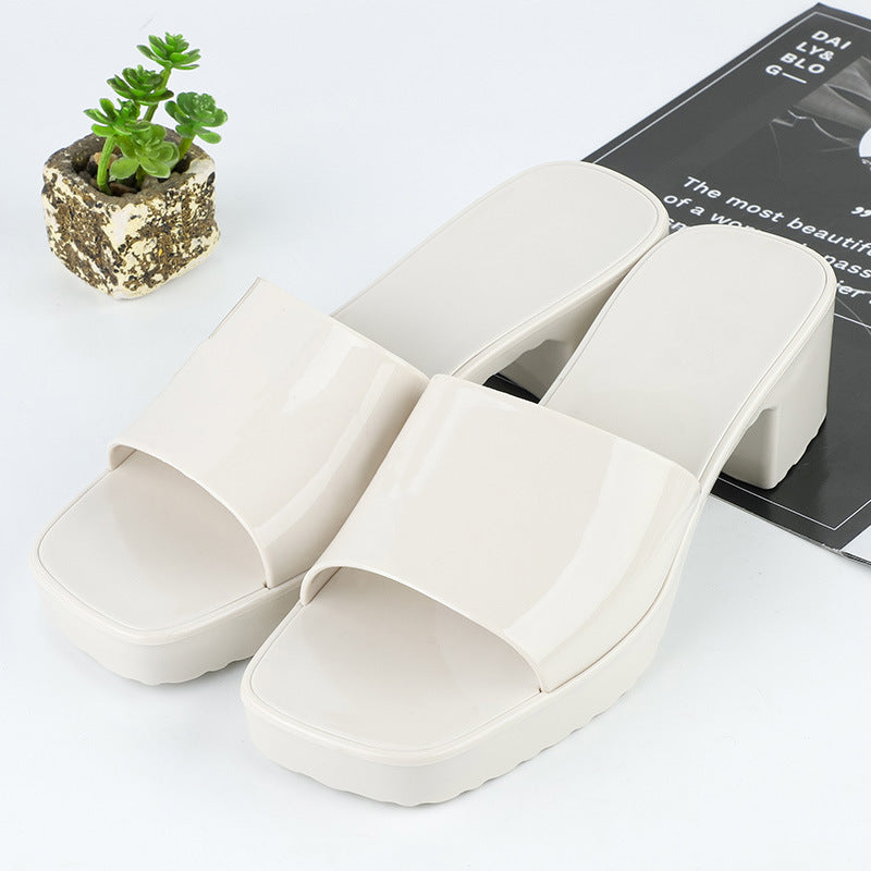 Women's Summer Slippers, Wear Thick-heeled Flip-flops And Square-toed Platform Sandals