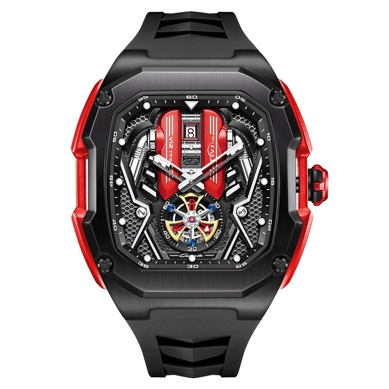Men's High-grade Tonneau Three-Dimensional Hollow Waterproof Luminous Quartz Watch