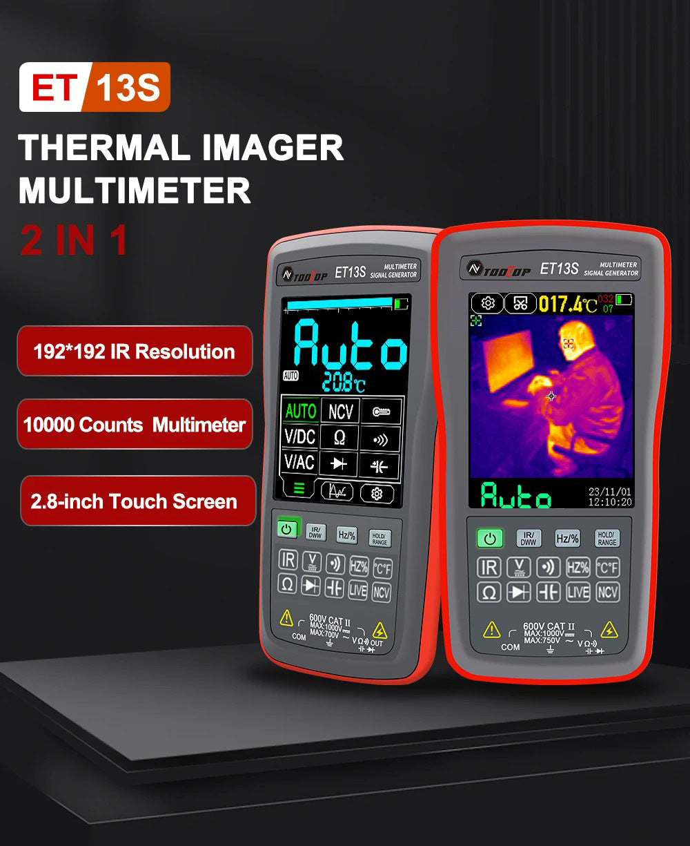 192192 Resolution Thermal Imaging 9999 Count Multimeter 2 In 1