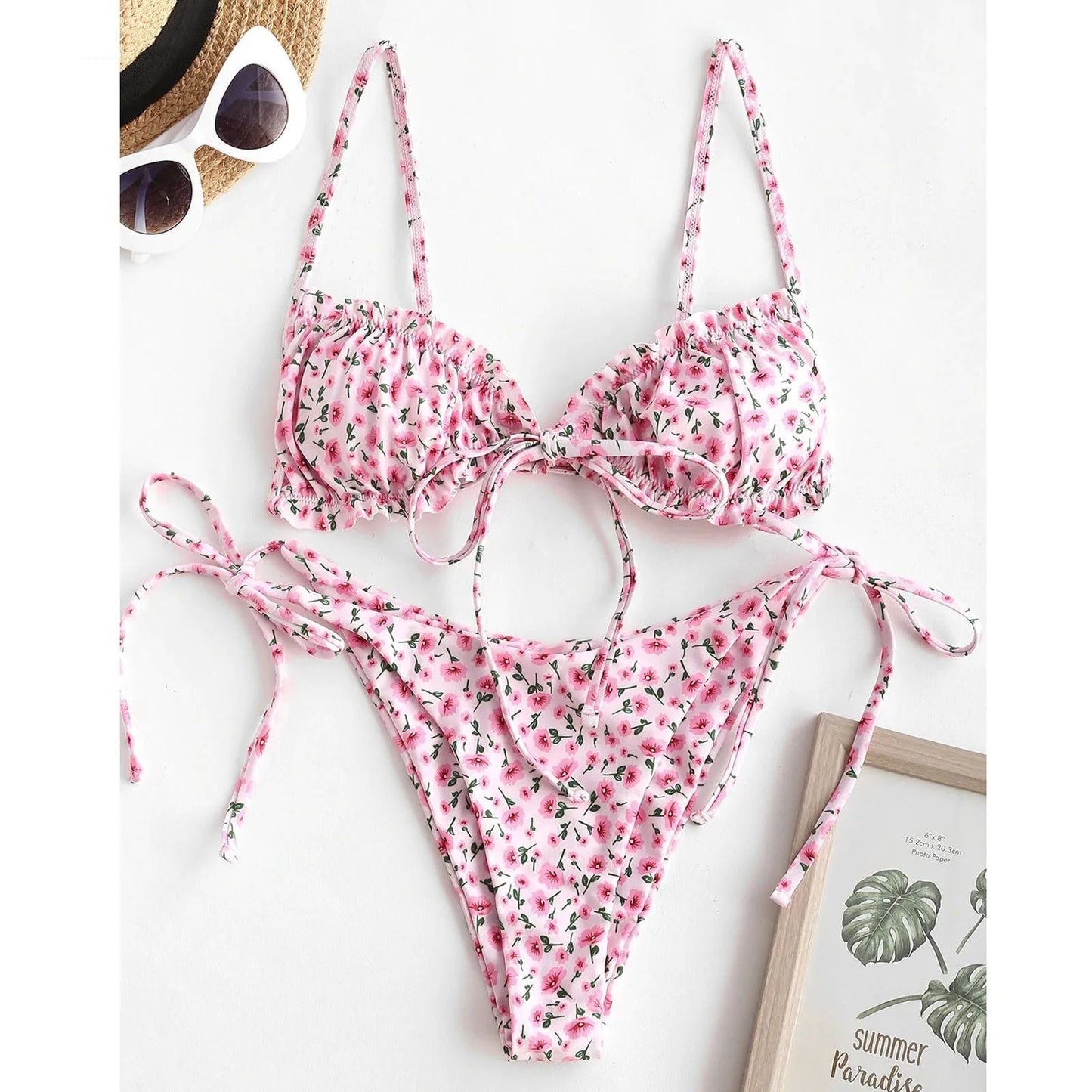 Printed Multi-rope Banded Bikini Women's Swimsuit
