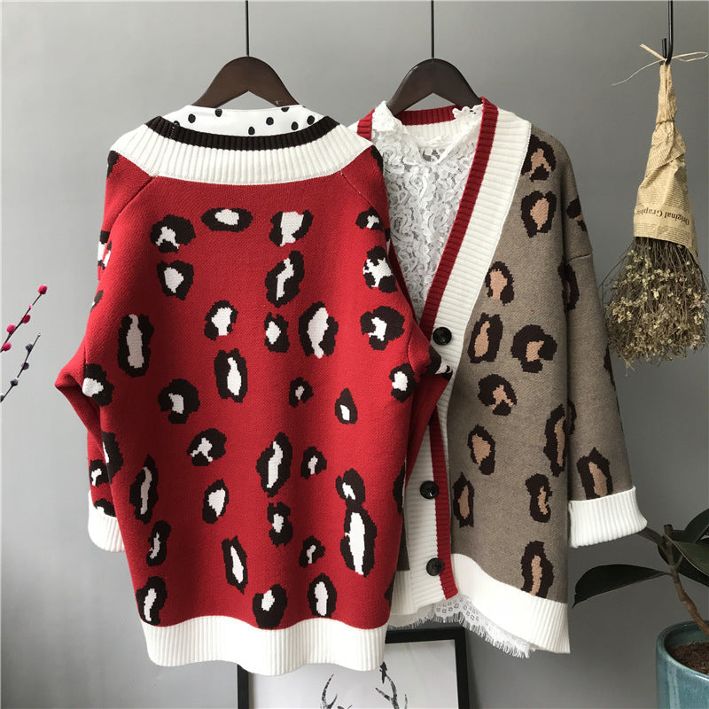 Knitted Leopard Sweater Women's Korean Version Thick