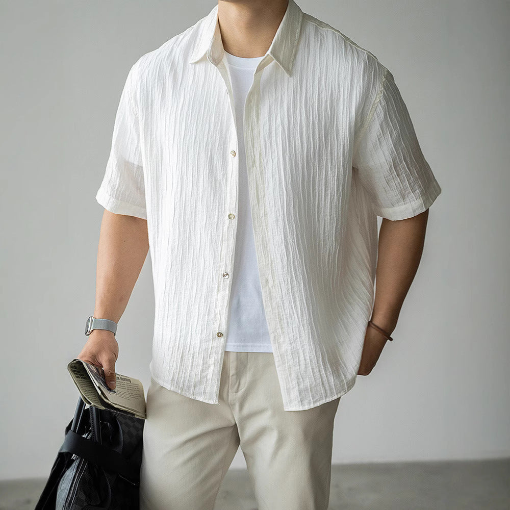 Slightly Wrinkled Light Business Shirt Men's Lapel Short Sleeve Shirt
