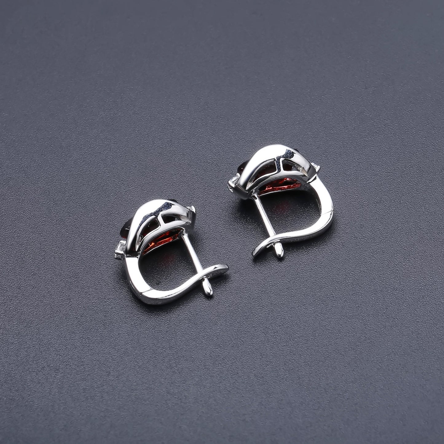 Natural Garnet Stud Earrings S925 Silver Inlaid