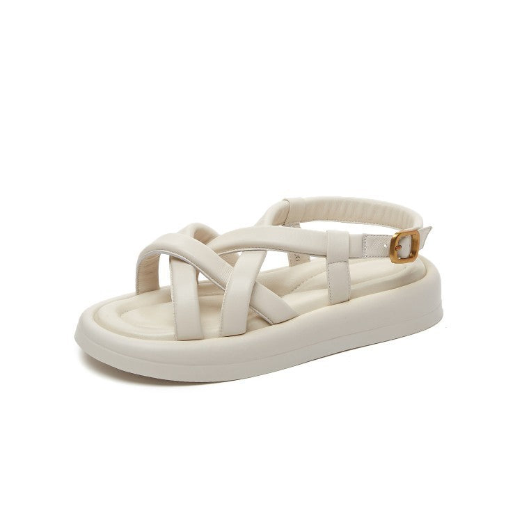 Blue Flat Roman Sandals With Cross Straps