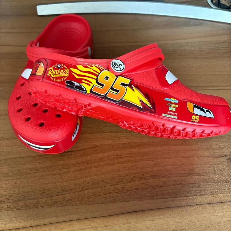 Cartoon Disney Lightninged Mcqueens Pixar Solid Waterproof Slippers Outdoor Sandals Casual Breathable Ankle-Wrap Eva Shoes Gift