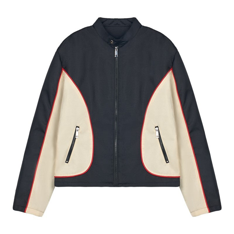 American Retro Patchwork Contrasting Motorcycle Suit