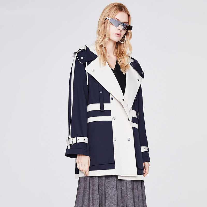 Women's Fashionable Temperament Contrasting Work Trench Coat