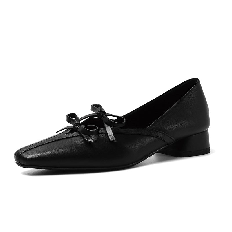 Women's Genuine Leather French Square Toe High Heels