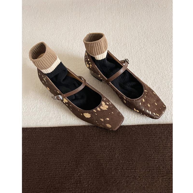 Square Head French Buckle Ballet Pumps Women