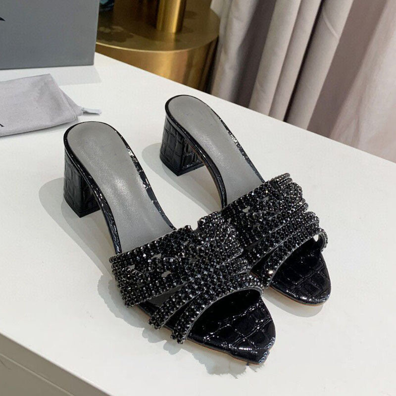Women's Microfiber Rhinestone Round Toe High Heels