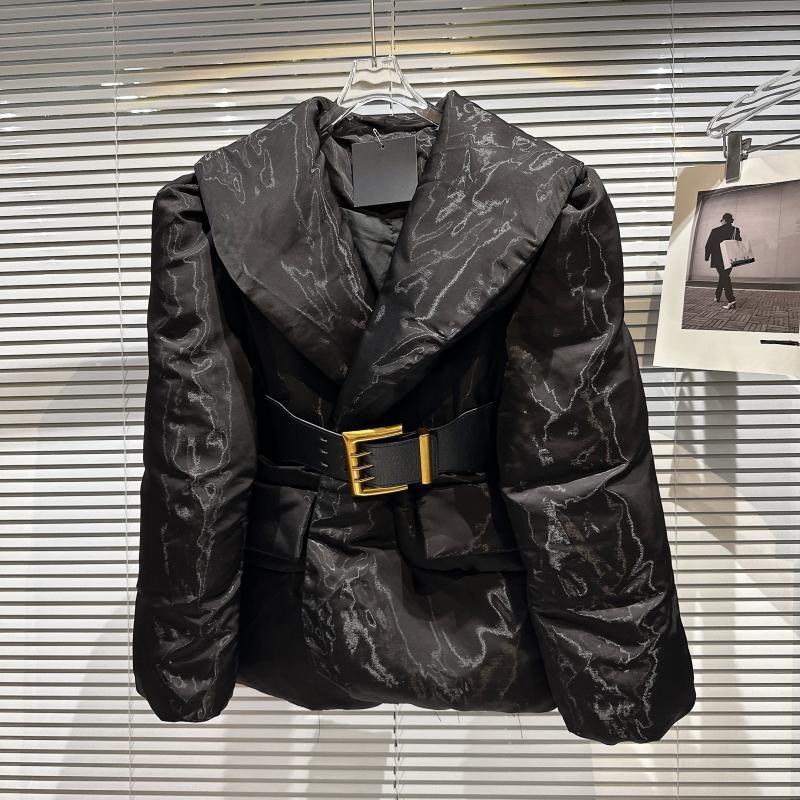 Lotus Leaf Bright Metal Belt Waist Warm Cotton-padded Jacket