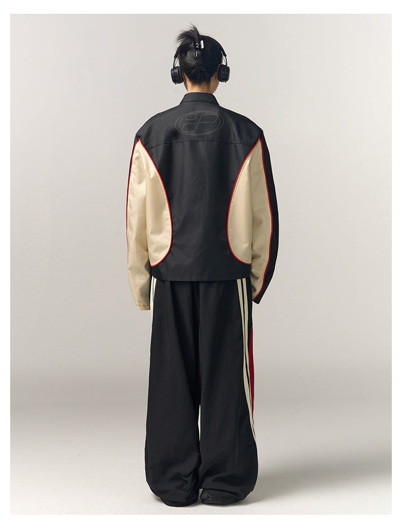 American Retro Patchwork Contrasting Motorcycle Suit