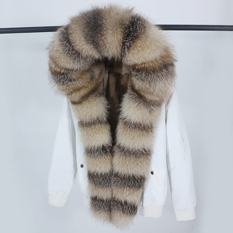 Female Inner Compartment Detachable Large Fur Collar Fur Coat