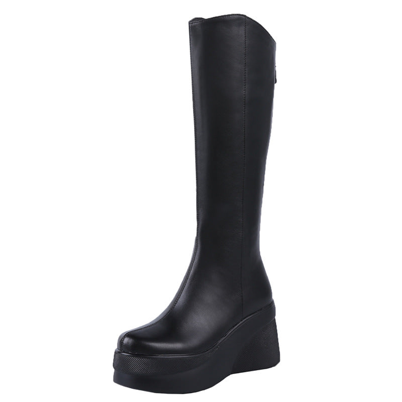 Fashion Women's Cowhide Platform High-heeled Boots