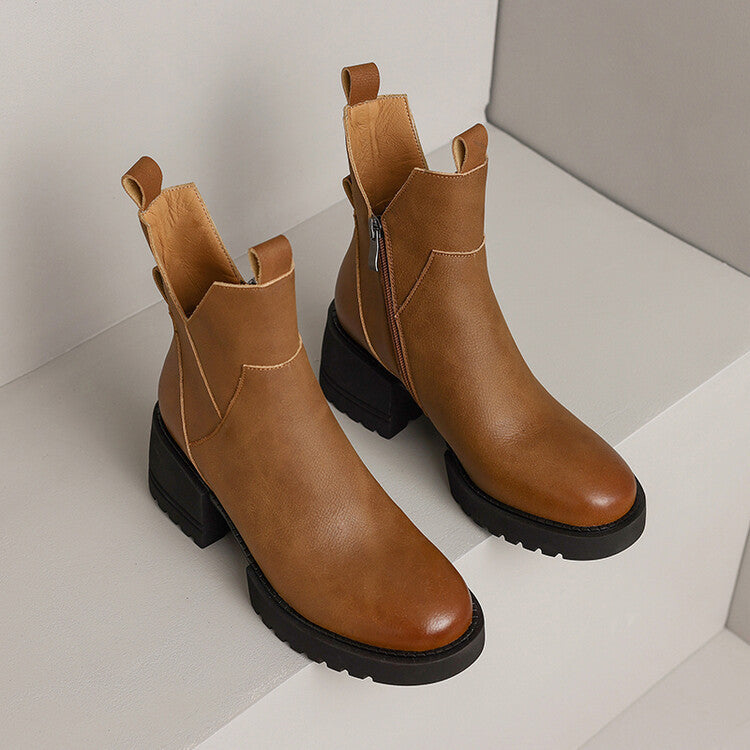 Women's Vintage V Mouth Chunky Heel Martin Boots
