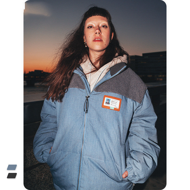 White Duck Down And Lamb Down Stitching Denim Thick Down Jacket