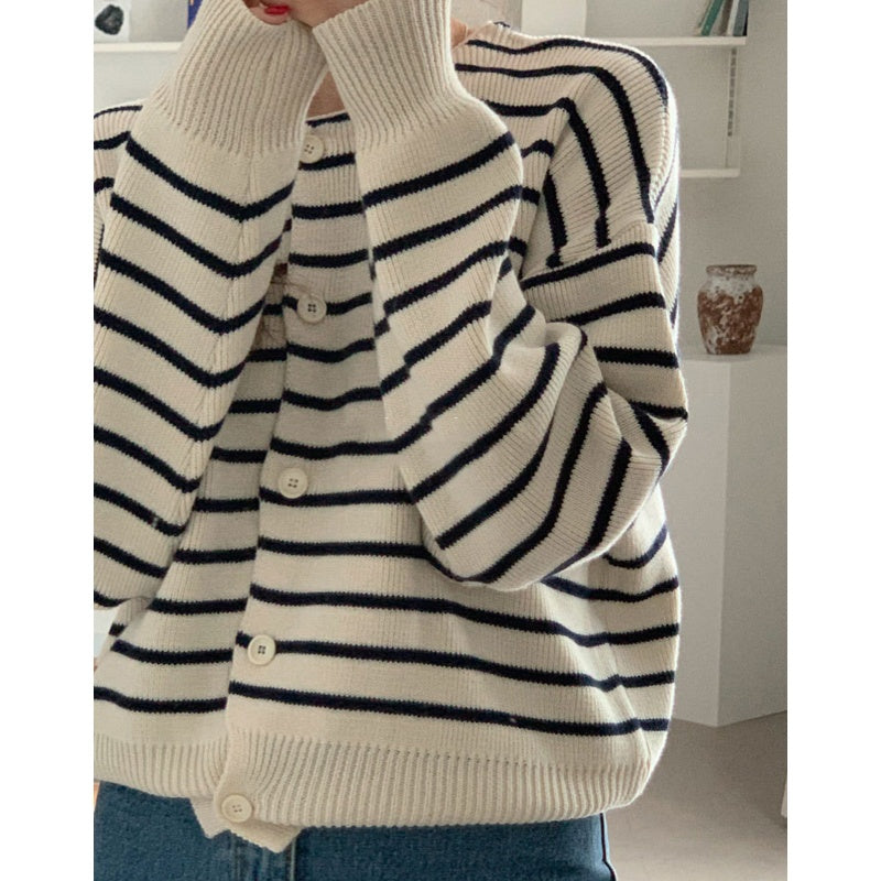 Striped Sea Urchin Knitted Long Sleeve Cardigan Trend