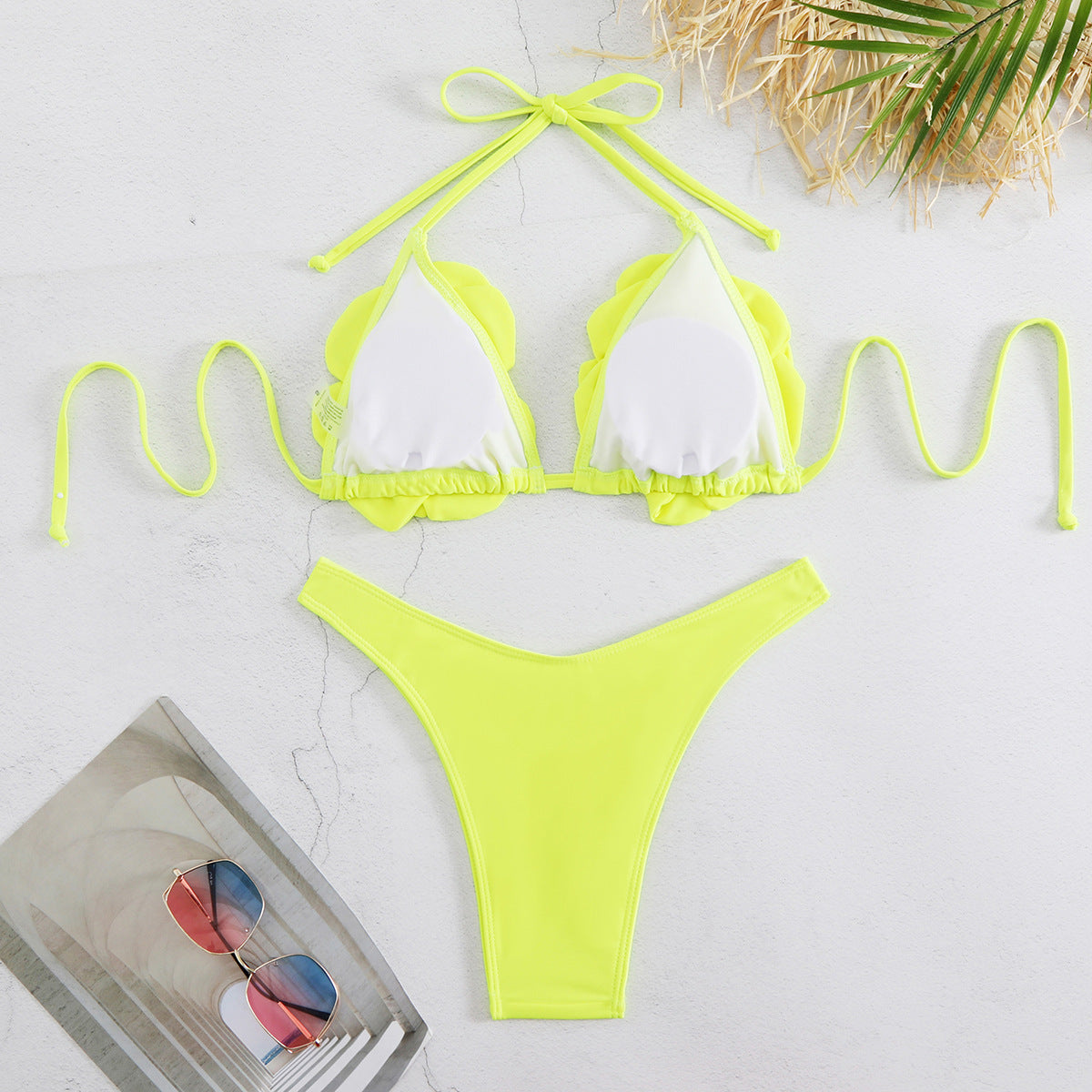 Three-point Three-dimensional 3D Flower Low Waist Bikini Swimsuit