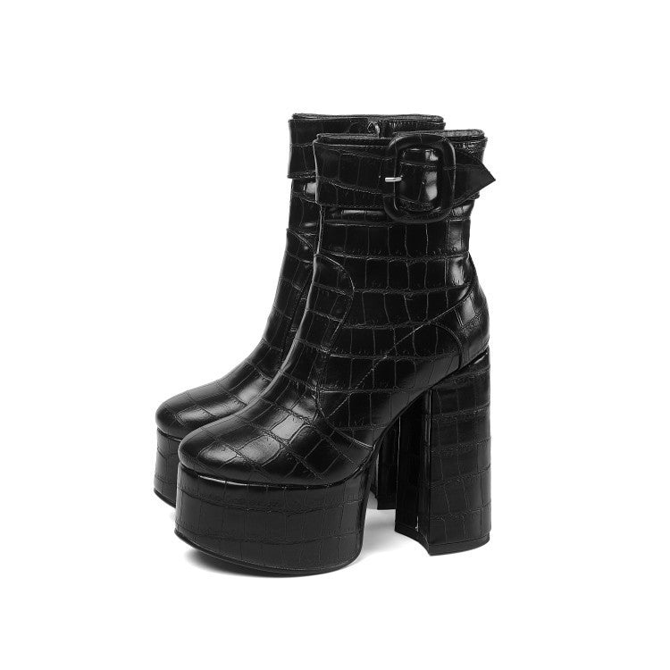 Chunky Heel High Heel Platform Short Boots Side Zipper Martin Boots Women's Large Size 40-43 Size Chengdu Belt Buckle