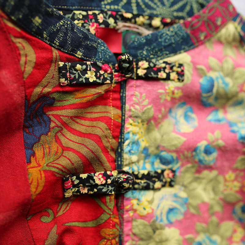 Vintage Chinoiserie Contrast Cotton And Linen Jacket